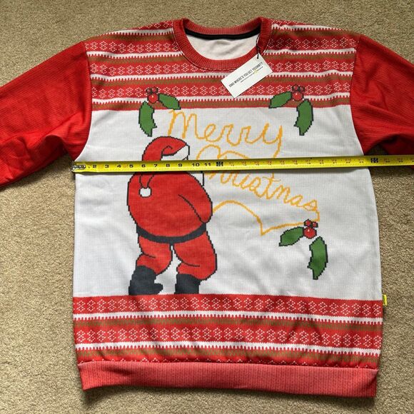 Ugly Christmas Sweater Yellow Snow Merry Christmas Holiday Red Mens Large NEW - Picture 7 of 12